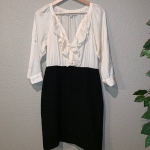 Ann Taylor Black White Pencil Ruffle Dress